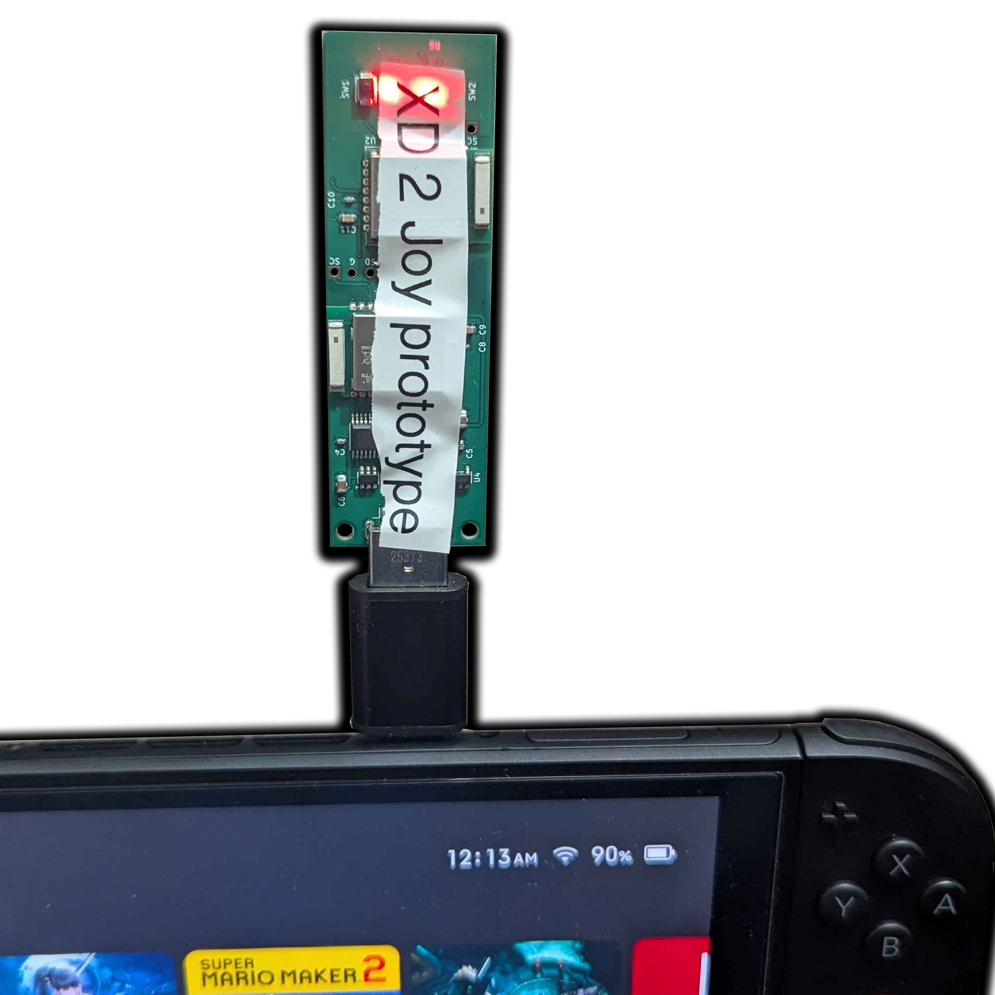 The XD2Joy Dongle prototype plugged into a Nintendo Switch 2